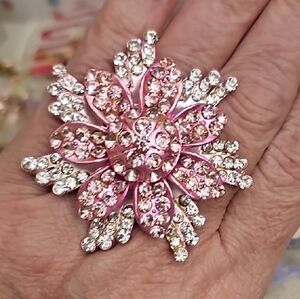 Elegant Pink and Silver Floral Ring